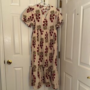 Entro Cream and Red Floral Midi Dress